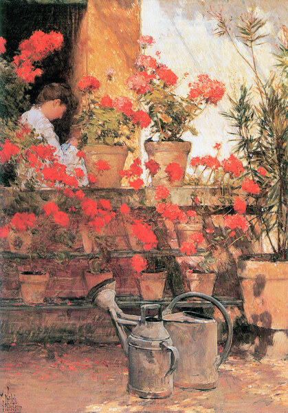 Red Geraniums by Hassam